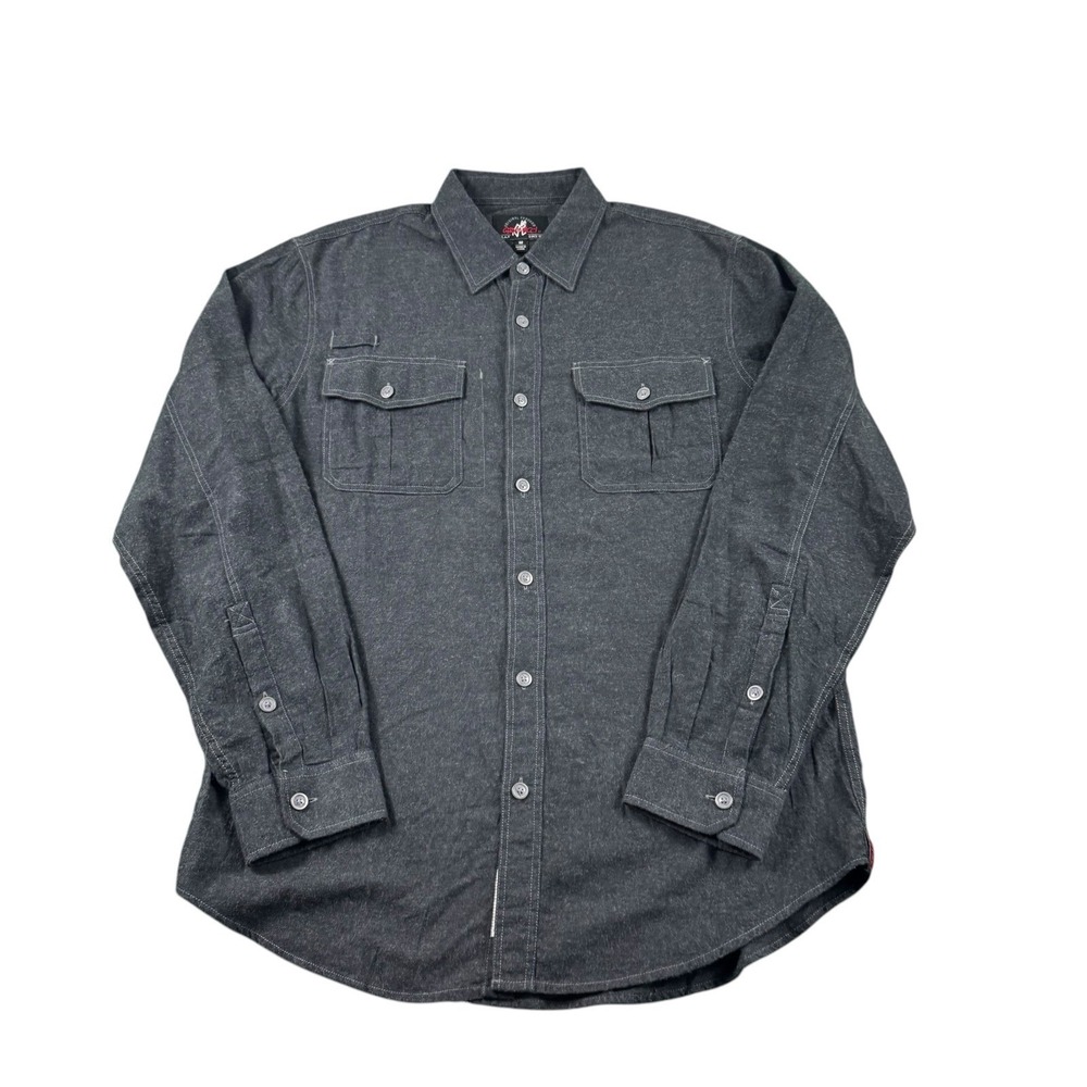 Gramicci Soft Cotton Gray Dual Pocket Hiking Shirt Mens Medium Long Sleeve
